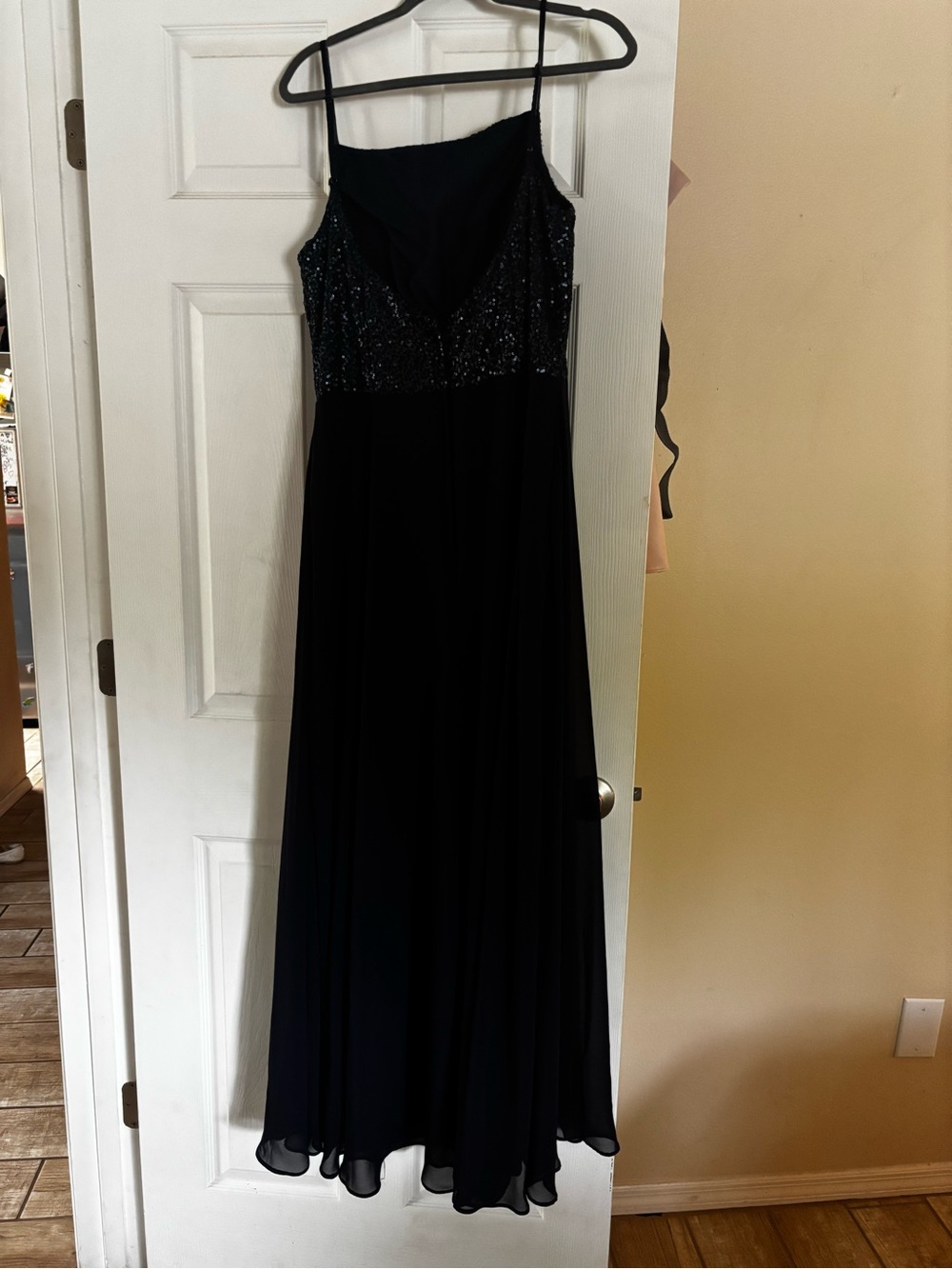 Navy Sequin Bodice Spaghetti Strap Evening Dress or Bridesmaid